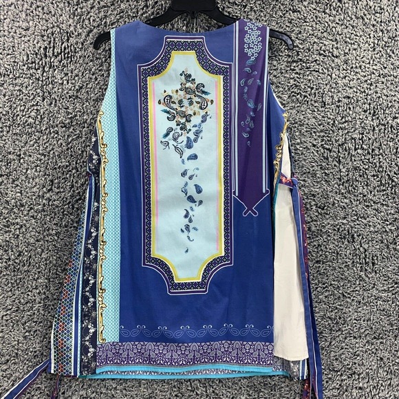 Elegant Blue Patterned Sleeveless Dress - Picture 8 of 12